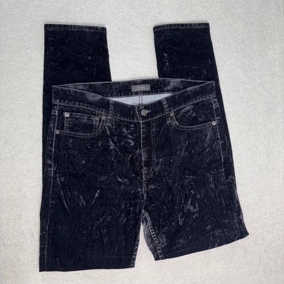 Polo Ralph Lauren Pants - Polo Ralph Lauren Tompkins Mid Rise Skinny Black Crushed Velvet Pants Womens 30R